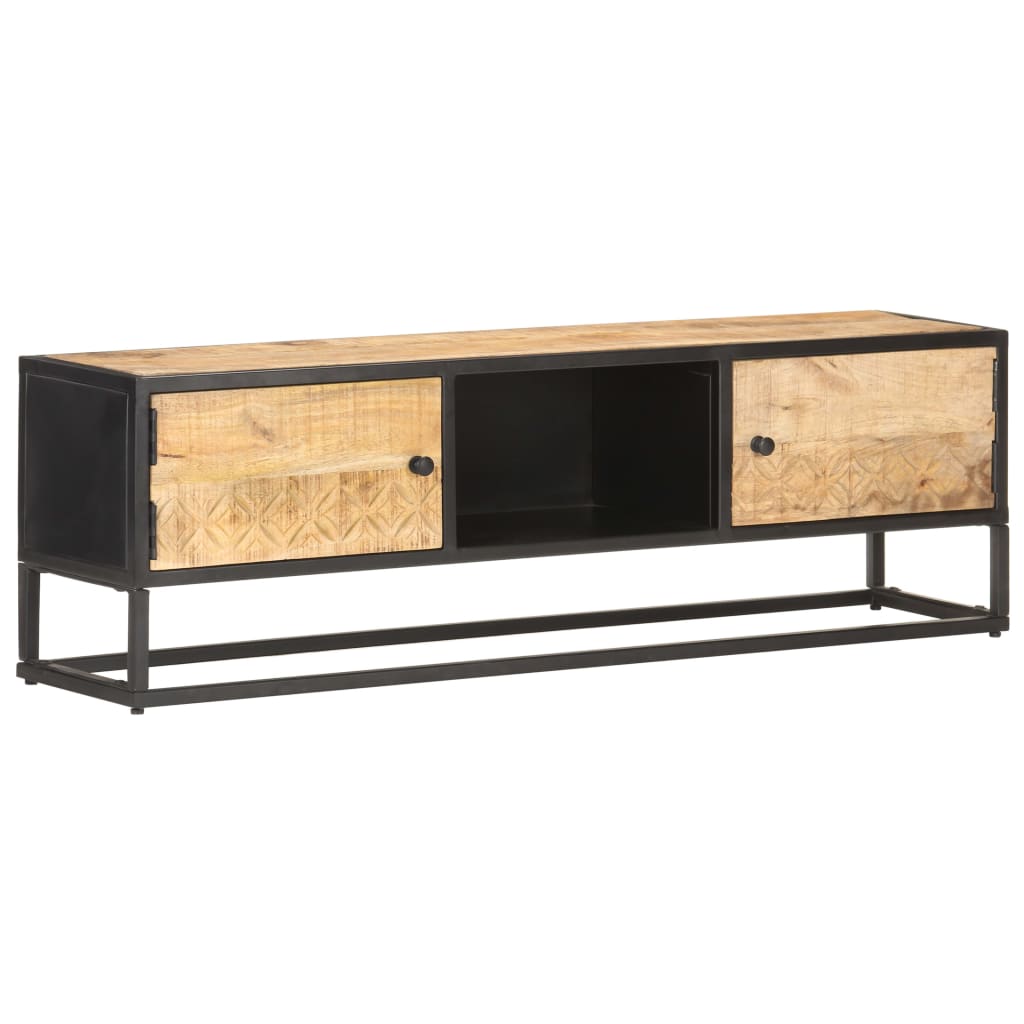 TV-Møbel Tre TV-benk heltre mango med utskåret dør 130x30x40 cm
