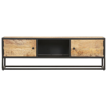 TV-Møbel Tre TV-benk heltre mango med utskåret dør 130x30x40 cm