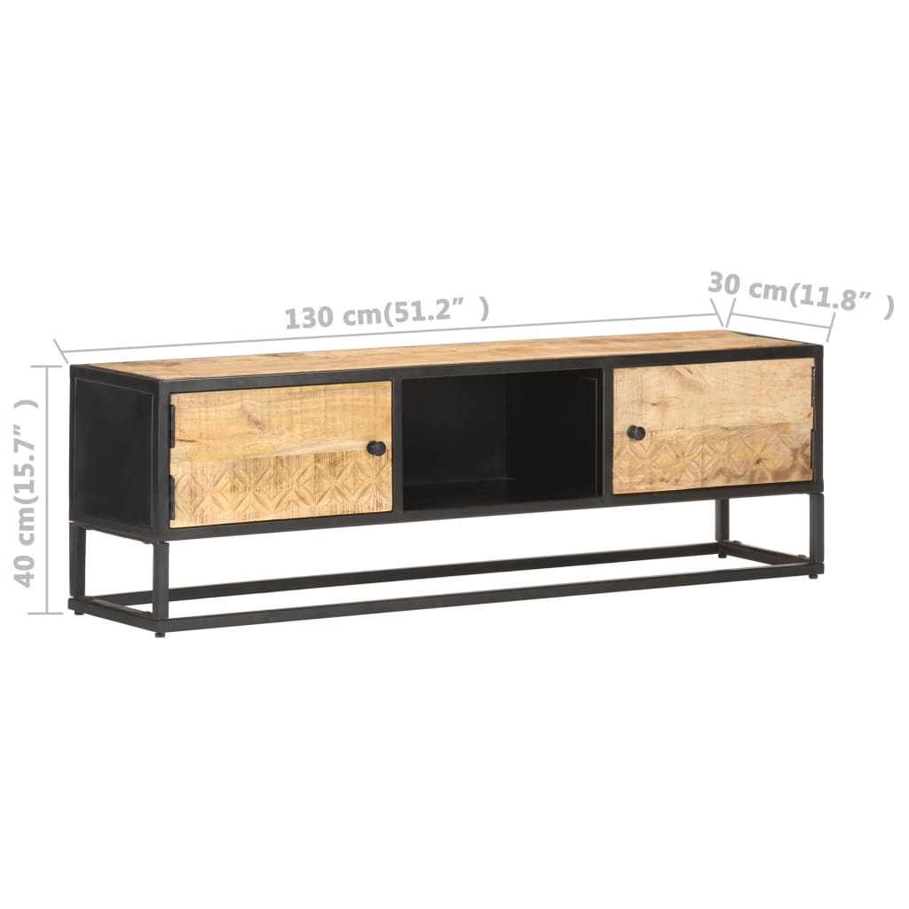TV-Møbel Tre TV-benk heltre mango med utskåret dør 130x30x40 cm