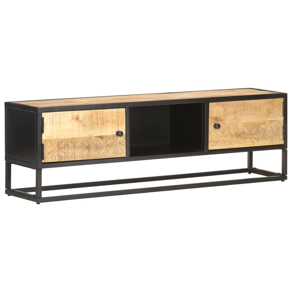 TV-Møbel Tre TV-benk heltre mango med utskåret dør 130x30x40 cm