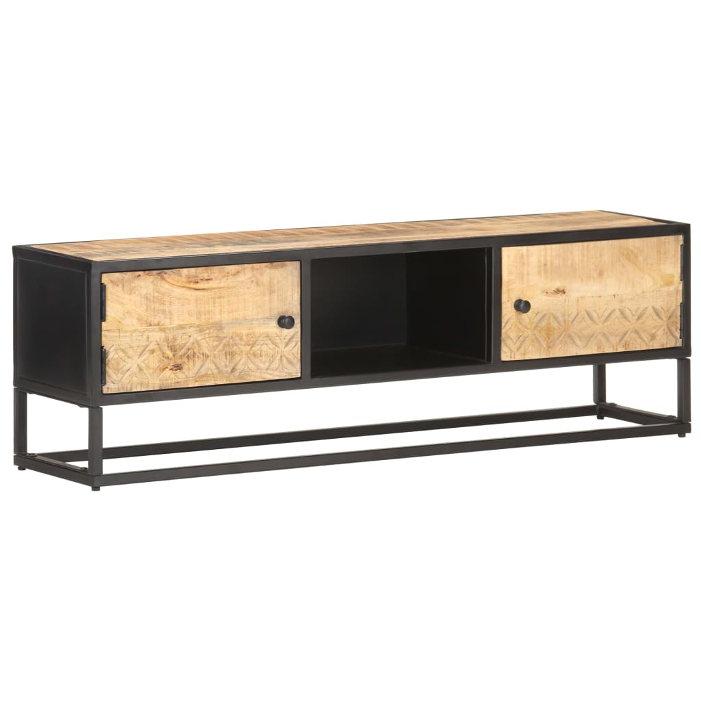 TV-Møbel Tre TV-benk heltre mango med utskåret dør 130x30x40 cm