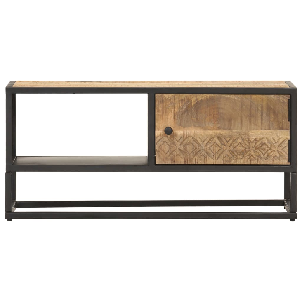 TV-Møbel Tre TV-benk heltre mango med utskåret dør 90x30x40 cm