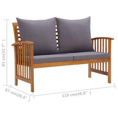Hagebenk Tre med puter 119 cm heltre akasie