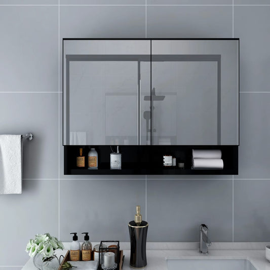Baderomsspeil Speilskap med LED Svart 80x15x60 cm
