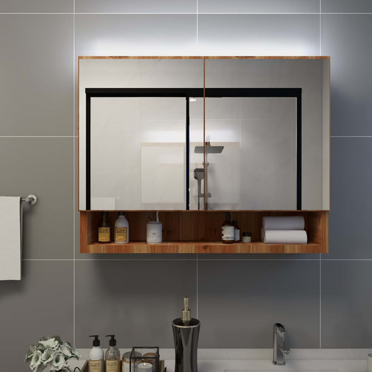 Baderomsspeil Speilskap med LED til baderom Eik 80x15x60 cm