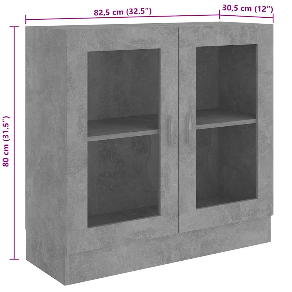 Vitrineskap Betonggrå 82,5x30,5x80 cm