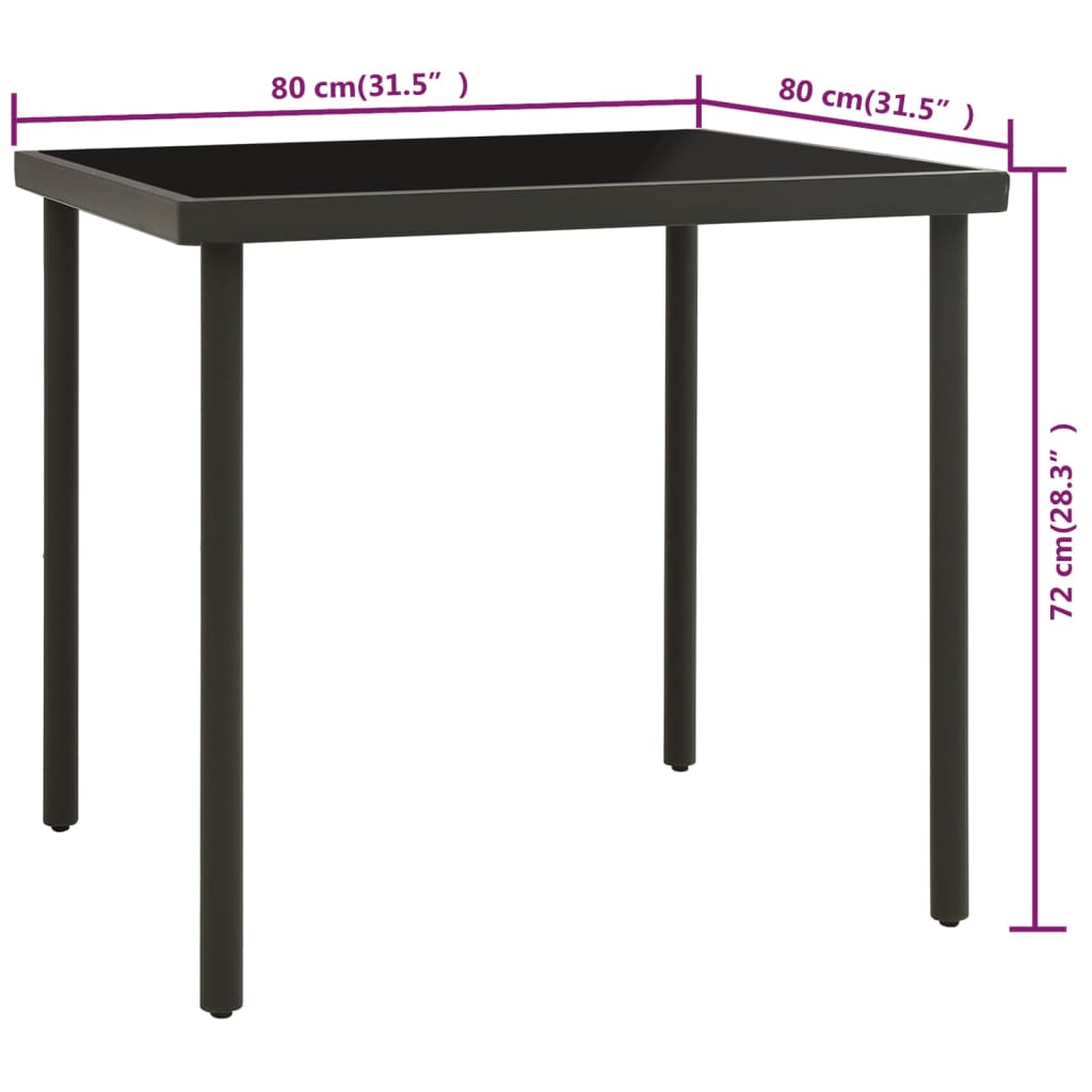 Hagebord Metall spisebord Antrasitt 80x80x72 cm glass og stål