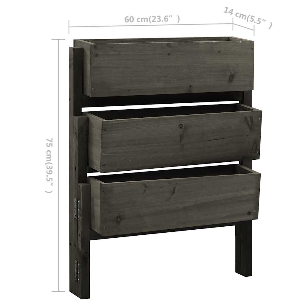 Sammenleggbar blomsterkasse grå 60x14x75 cm heltre gran