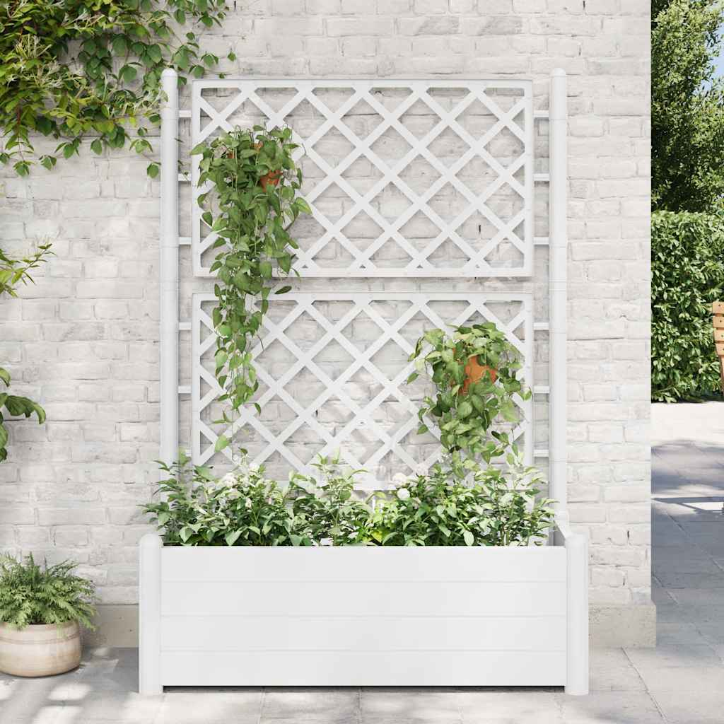 Plantekasse med espalier 100x43x142 cm PP hvit