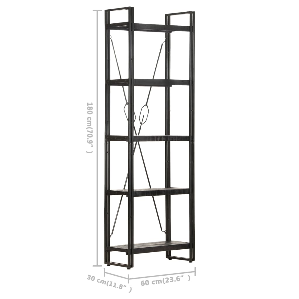 Bokhylle Svart 5 etasjer 60x30x180 cm heltre mango