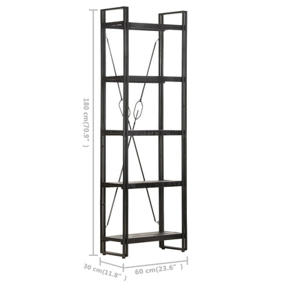 Bokhylle Svart 5 etasjer 60x30x180 cm heltre mango