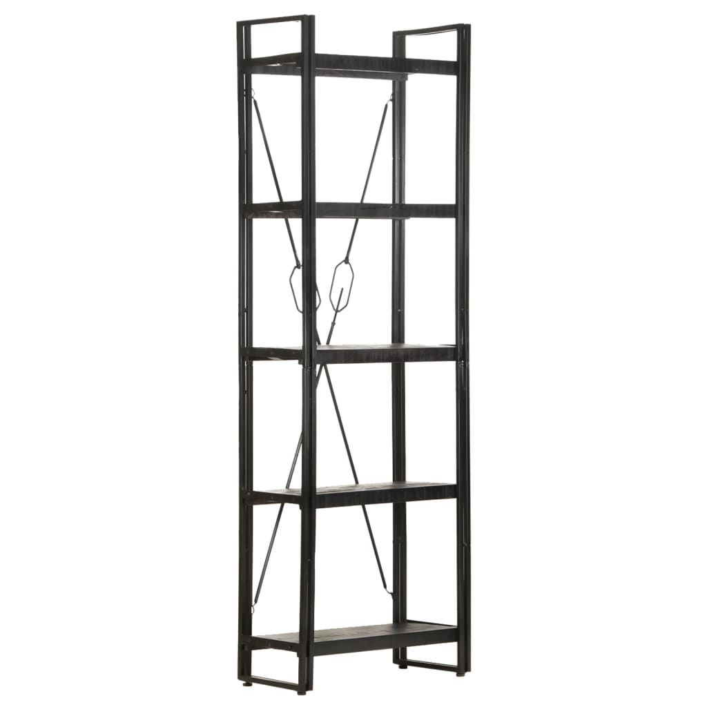Bokhylle Svart 5 etasjer 60x30x180 cm heltre mango