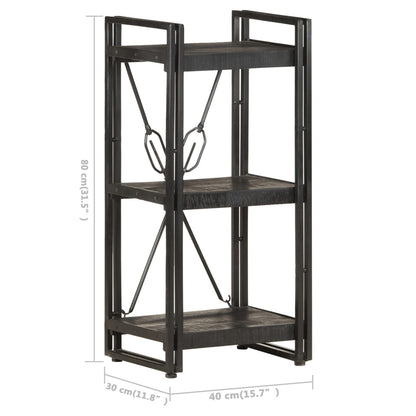 Bokhylle Svart 3 etasjer 40x30x80 cm heltre mango