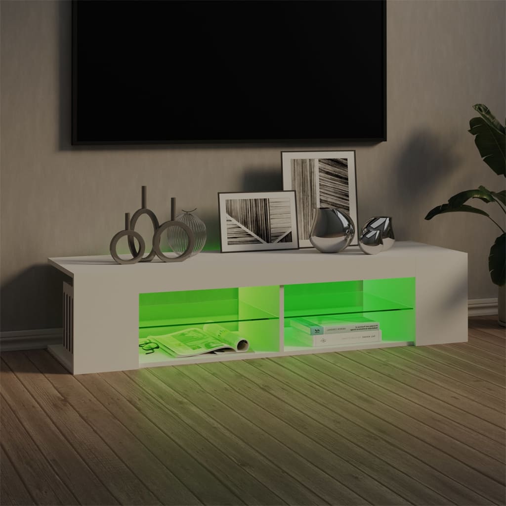 TV-Møbel Hvit TV-benk med LED-lys 135x39x30 cm