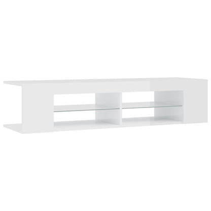 TV-Møbel Høyglans Hvit Tv-benk med LED-lys 135x39x30 cm