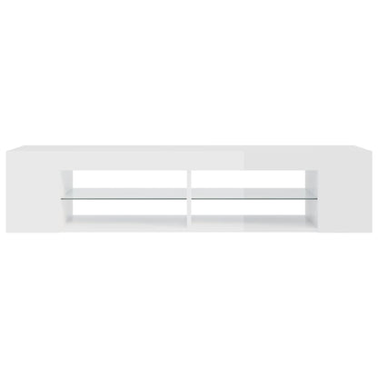 TV-Møbel Høyglans Hvit Tv-benk med LED-lys 135x39x30 cm