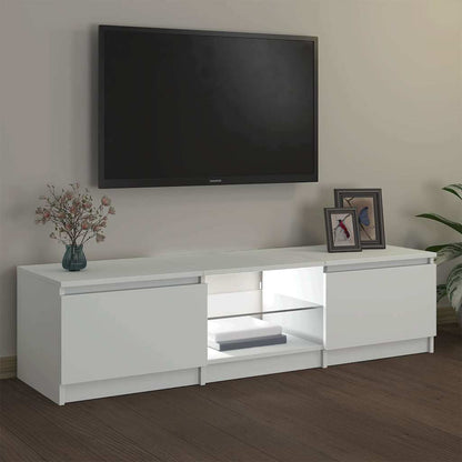 TV-Møbel Hvit TV-benk med LED-lys 140x40x36 cm