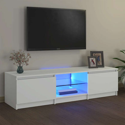 TV-Møbel Hvit TV-benk med LED-lys 140x40x36 cm