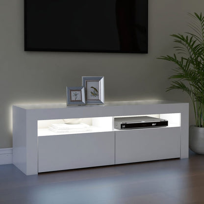TV-Møbel Hvit TV-benk med LED-lys 120x35x40 cm
