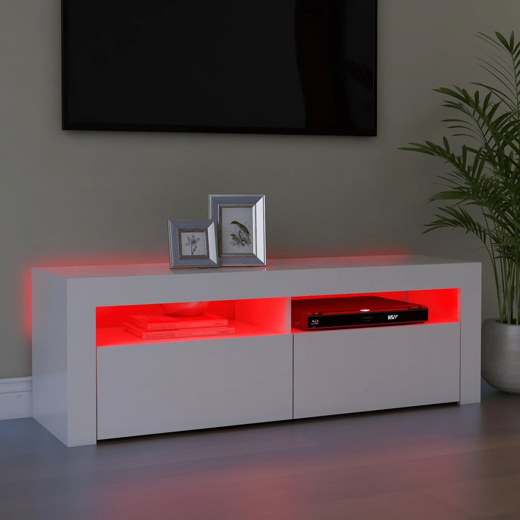TV-Møbel Hvit TV-benk med LED-lys 120x35x40 cm