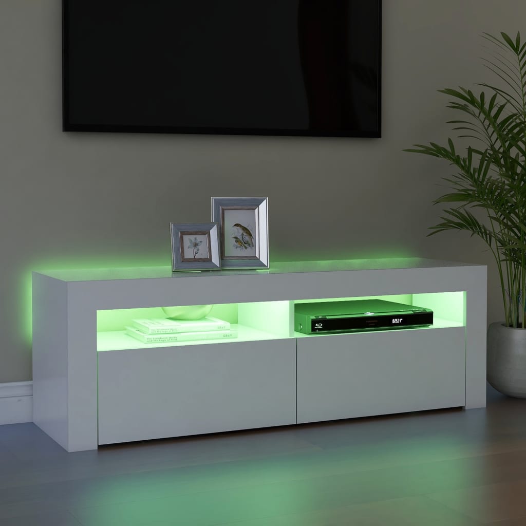 TV-Møbel Hvit TV-benk med LED-lys 120x35x40 cm