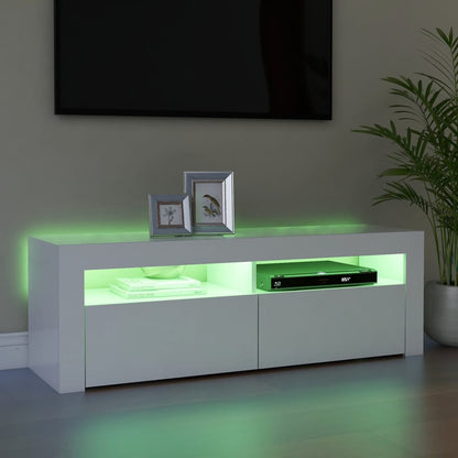 TV-Møbel Hvit TV-benk med LED-lys 120x35x40 cm