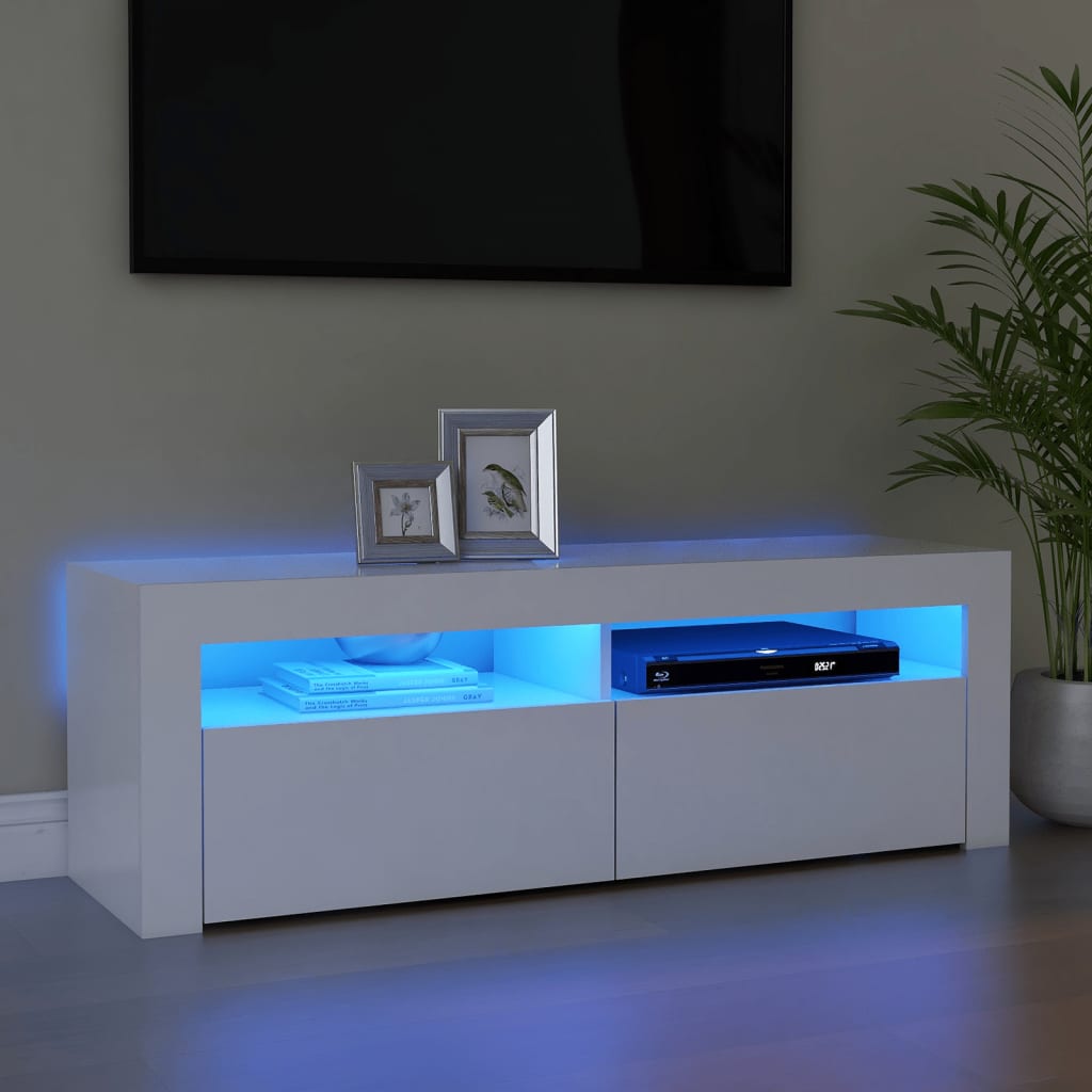 TV-Møbel Hvit TV-benk med LED-lys 120x35x40 cm
