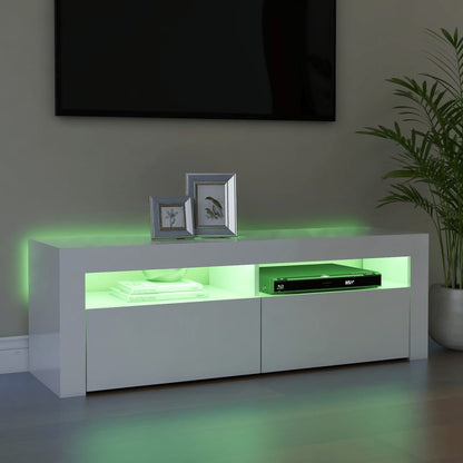TV-Møbel Høyglans Hvit TV-benk med LED-lys 120x35x40 cm