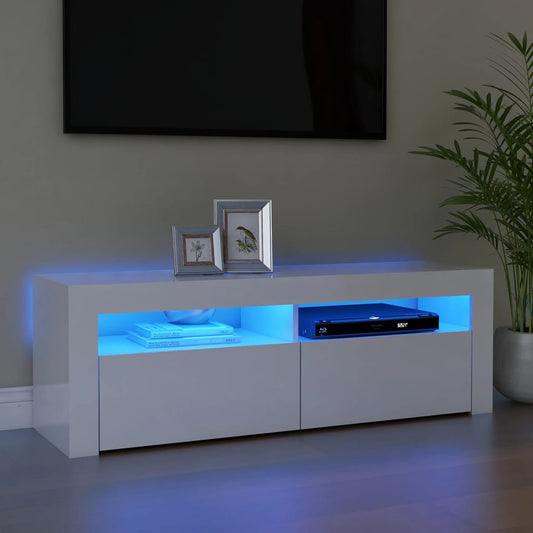 TV-Møbel Høyglans Hvit TV-benk med LED-lys 120x35x40 cm