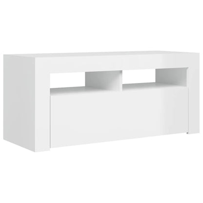 TV-Møbel Høyglans Hvit Tv-benk med LED-lys 90x35x40 cm
