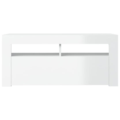 TV-Møbel Høyglans Hvit Tv-benk med LED-lys 90x35x40 cm