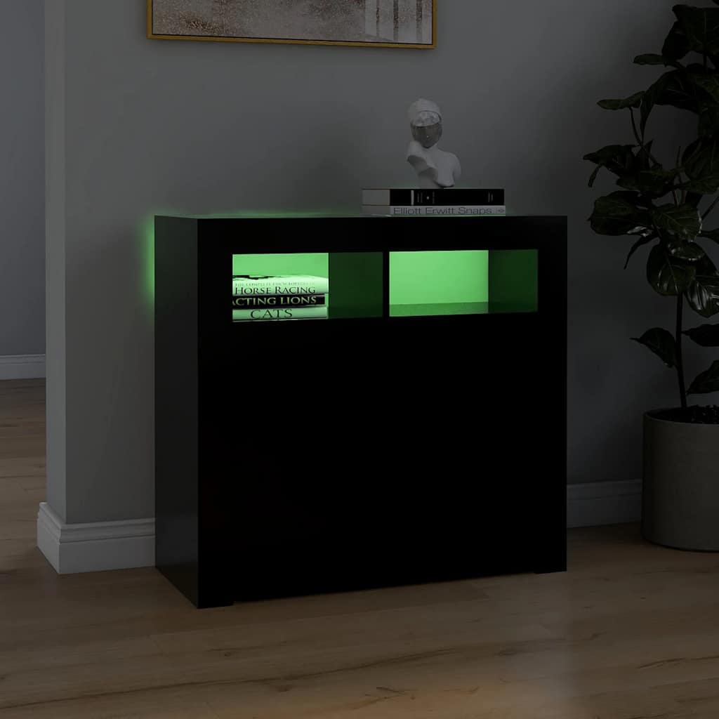 Skjenk Svart med LED-lys 80x35x75 cm