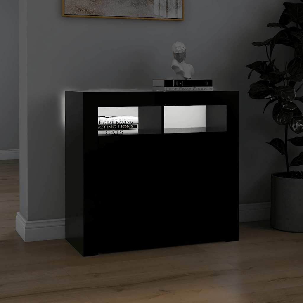 Skjenk Svart med LED-lys 80x35x75 cm