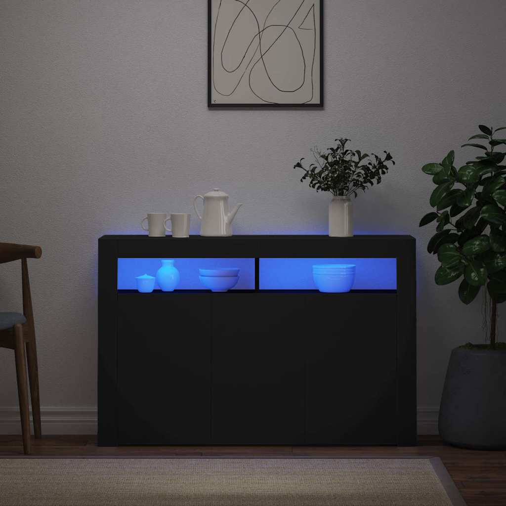 Skjenk Svart med LED-lys 115,5x30x75 cm