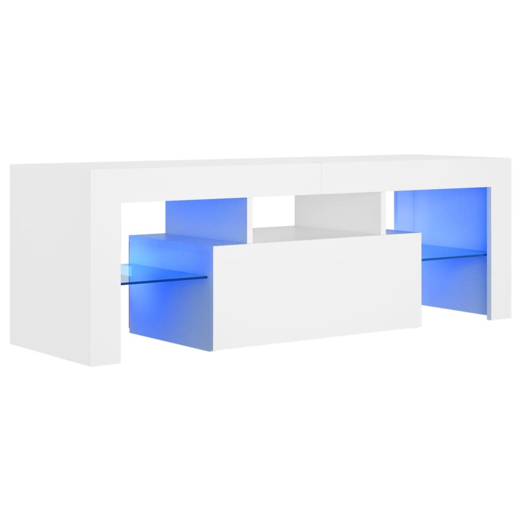 TV-Møbel Hvit TV-benk med LED-lys 120x35x40 cm