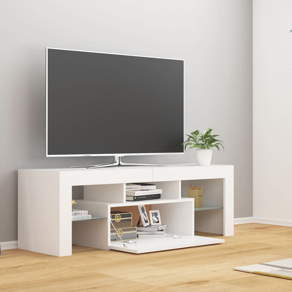 TV-Møbel Hvit TV-benk med LED-lys 120x35x40 cm