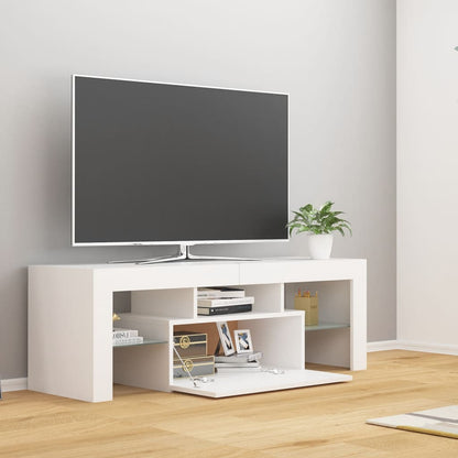 TV-Møbel Hvit TV-benk med LED-lys 120x35x40 cm