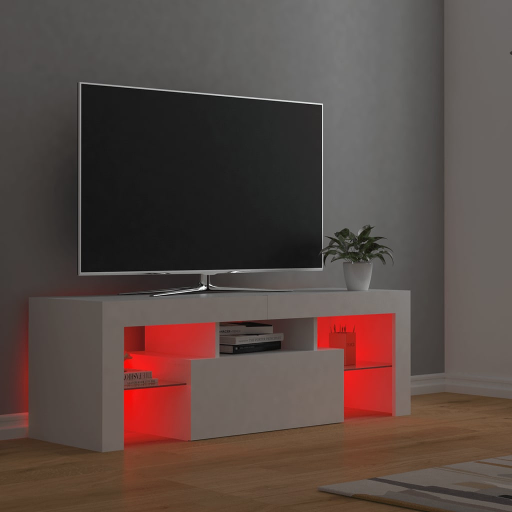 TV-Møbel Hvit TV-benk med LED-lys 120x35x40 cm
