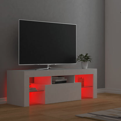 TV-Møbel Hvit TV-benk med LED-lys 120x35x40 cm