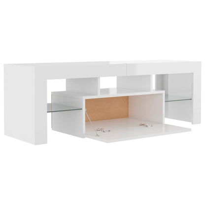 TV-Møbel Høyglans Hvit Tv-benk med LED-lys 120x35x40 cm