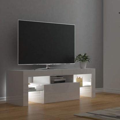 TV-Møbel Høyglans Hvit Tv-benk med LED-lys 120x35x40 cm
