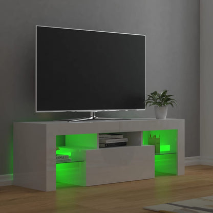 TV-Møbel Høyglans Hvit Tv-benk med LED-lys 120x35x40 cm