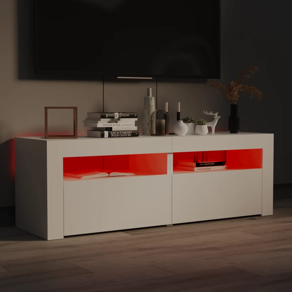 TV-Møbel Hvit TV-benk med LED-lys 120x35x40 cm