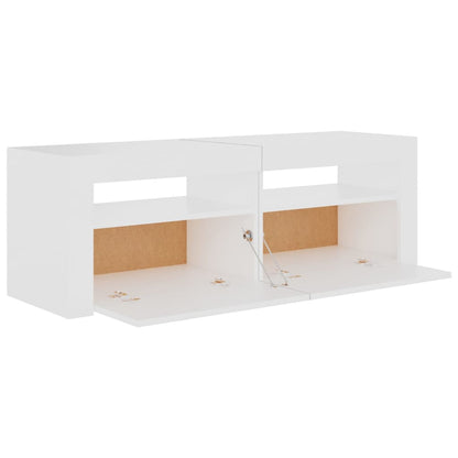 TV-Møbel Hvit TV-benk med LED-lys 120x35x40 cm