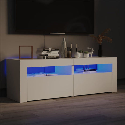 TV-Møbel Hvit TV-benk med LED-lys 120x35x40 cm