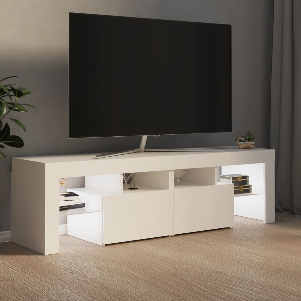 TV-Møbel Hvit TV-benk med LED-lys 140x36,5x40 cm