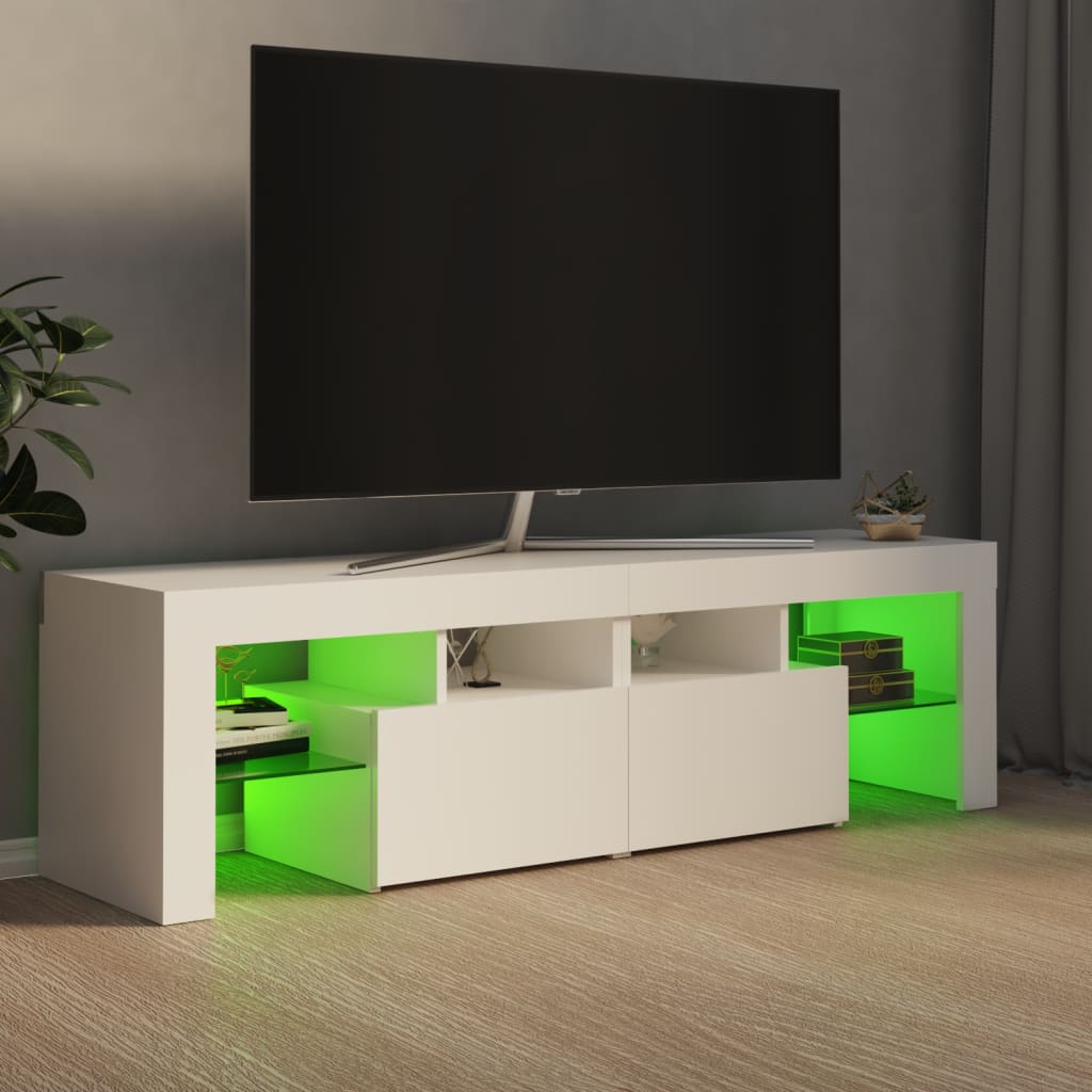 TV-Møbel Hvit TV-benk med LED-lys 140x36,5x40 cm