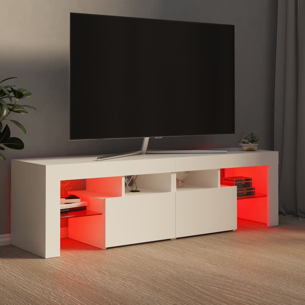 TV-Møbel Hvit TV-benk med LED-lys 140x36,5x40 cm