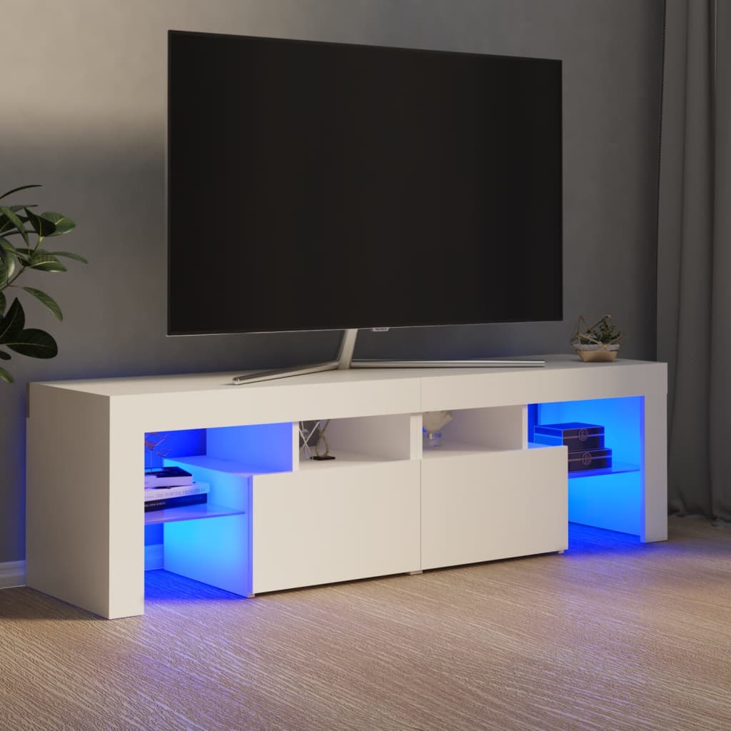 TV-Møbel Hvit TV-benk med LED-lys 140x36,5x40 cm