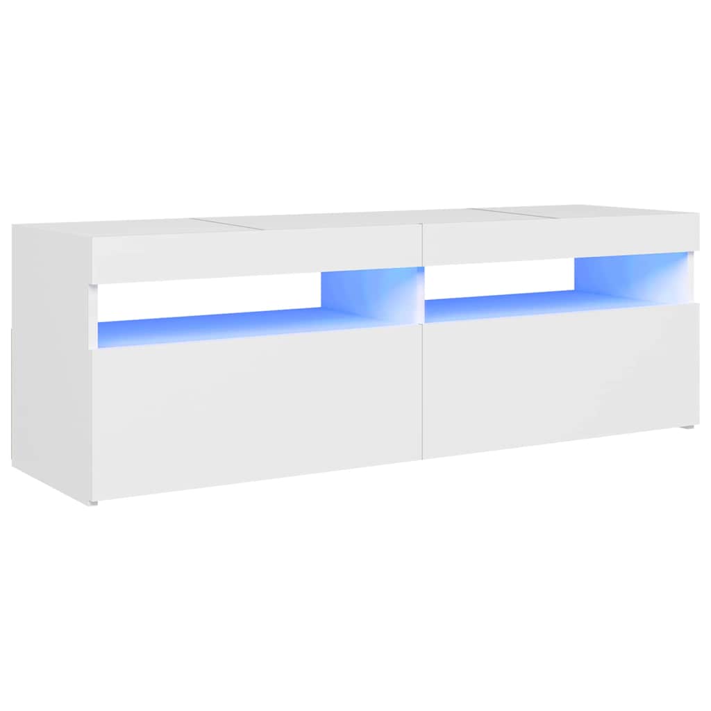 TV-Møbel Hvit TV-benk med LED-lys 120x35x40 cm